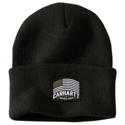 Carhartt Mens Black Knit Flag Patch Beanie