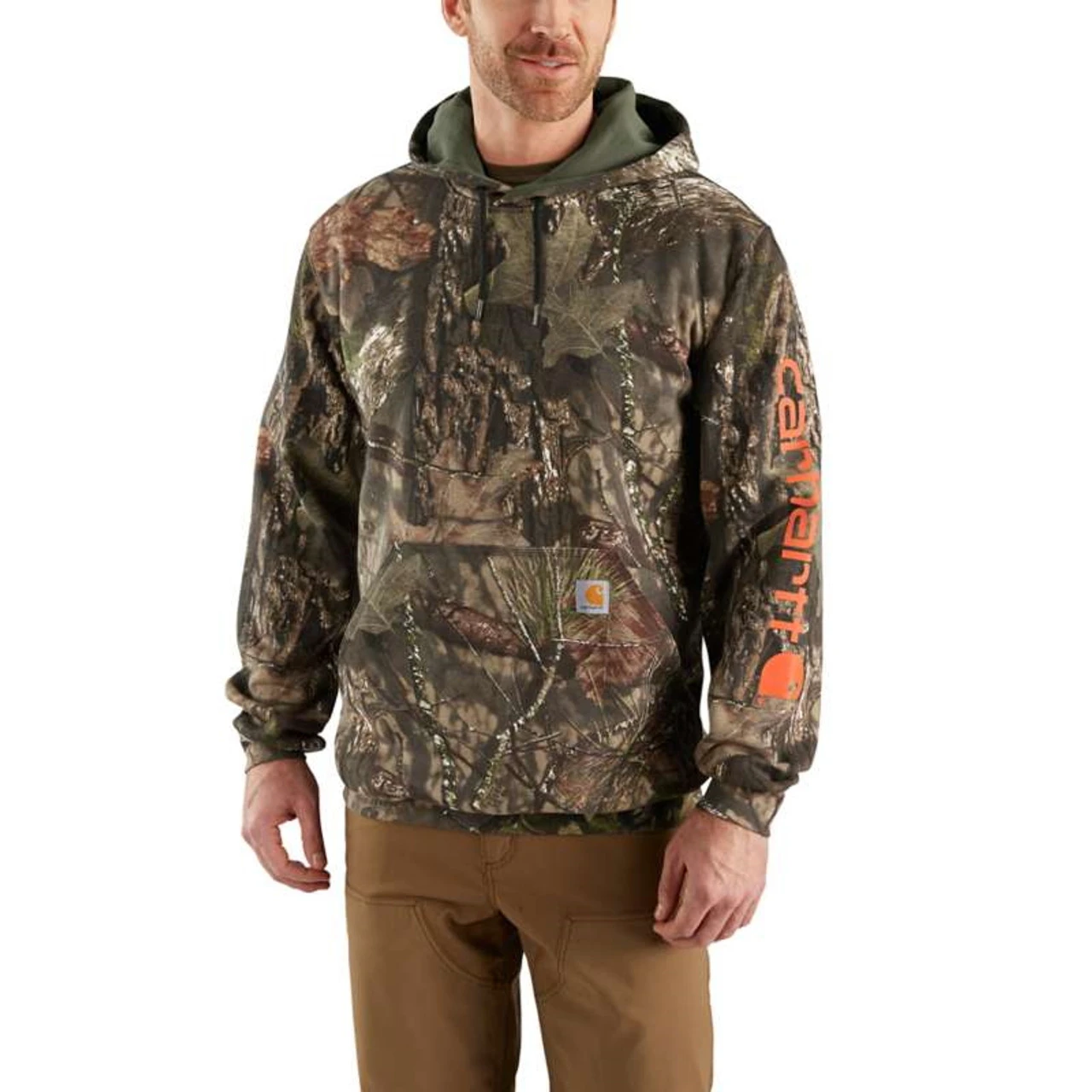 Carhartt - Mens Midweight Camo Sleeve Logo Hooded Sweatshirt 1 Carhartt - Mens Midweight Camo Sleeve Logo Hooded Sweatshirt