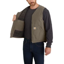 Carhartt Mens Washed Duck Sherpa Lined Vest -Carhartt Work Gear Sales Store P2221630 03 14384.1630131090