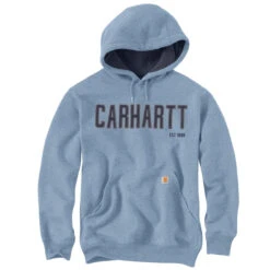 Carhartt Mens Alpine Blue Heather Loose Fit Midweight Felt Logo Graphic Sweatshirt