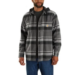 Carhartt Mens Rugged Flex Relaxed Fit Flannel Fleece Lined Hooded Shirt Jac -Carhartt Work Gear Sales Store P2752905 3 36861.1696868198