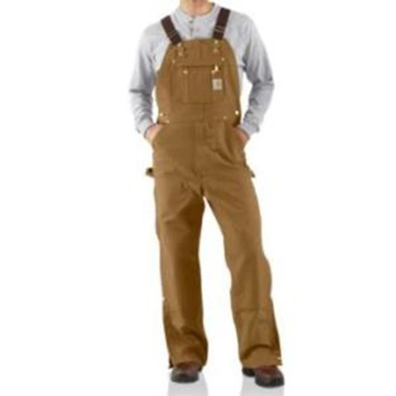 Carhartt - Mens Duck Zip-To-Thigh Unlined Bib Overall - Carhartt Brown 2 Carhartt - Mens Duck Zip-To-Thigh Unlined Bib Overall - Carhartt Brown - Image 2